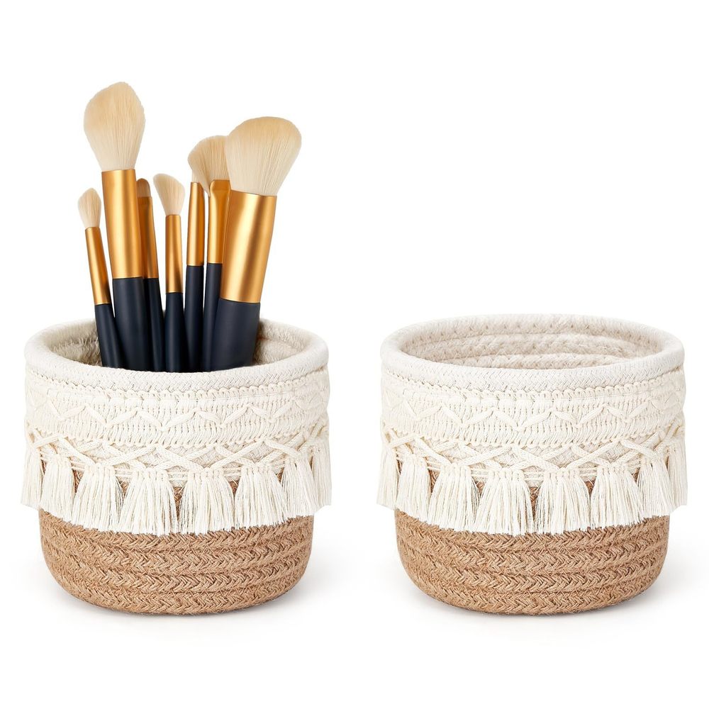 Macrame Makeup Brush Holder Organizer Comb Brushes Mini Storage Basket Set Of✨